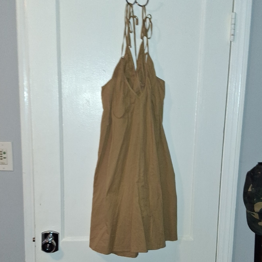 Elegant Tan Midi halter strappy dress very cute